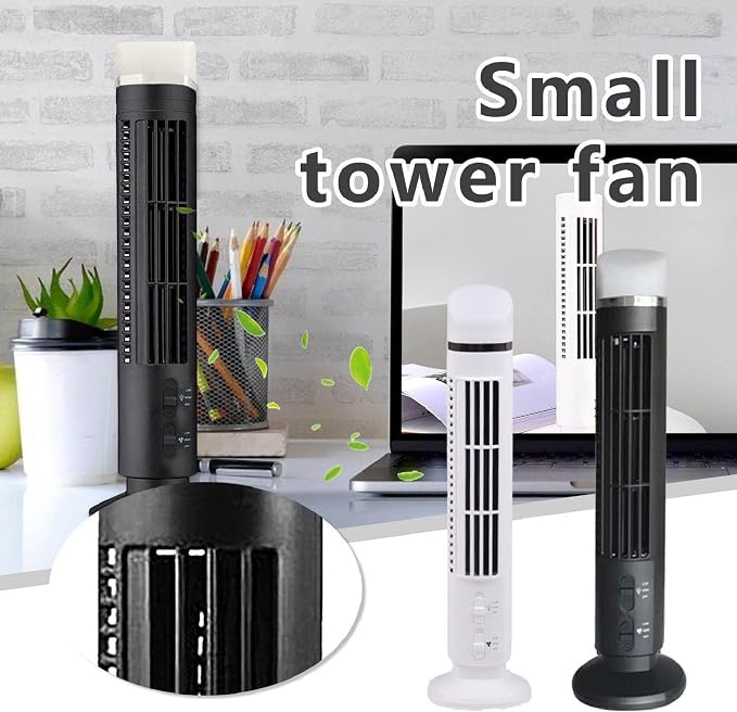 Tower Fan for Bedroom, 90 Degree Oscillating Desktop Tower Cooling Fan, Quiet Standing Fan Portable USB Desk Fan with Light