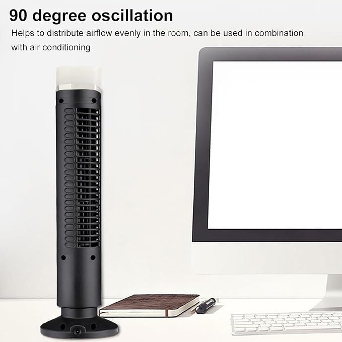 Tower Fan for Bedroom, 90 Degree Oscillating Desktop Tower Cooling Fan, Quiet Standing Fan Portable USB Desk Fan with Light