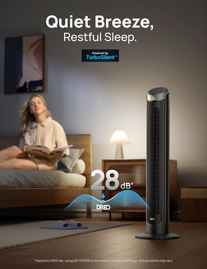 Tower Fan for Bedroom, 90° Oscillating Fans that Blow Cold Air, 5 Speeds, 4 Modes with 26ft/s Velocity, 12H & 28dB Quiet