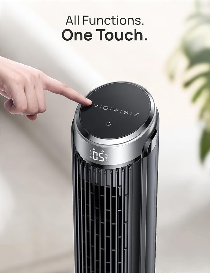 Tower Fan for Bedroom, 90° Oscillating Fans that Blow Cold Air, 5 Speeds, 4 Modes with 26ft/s Velocity, 12H & 28dB Quiet