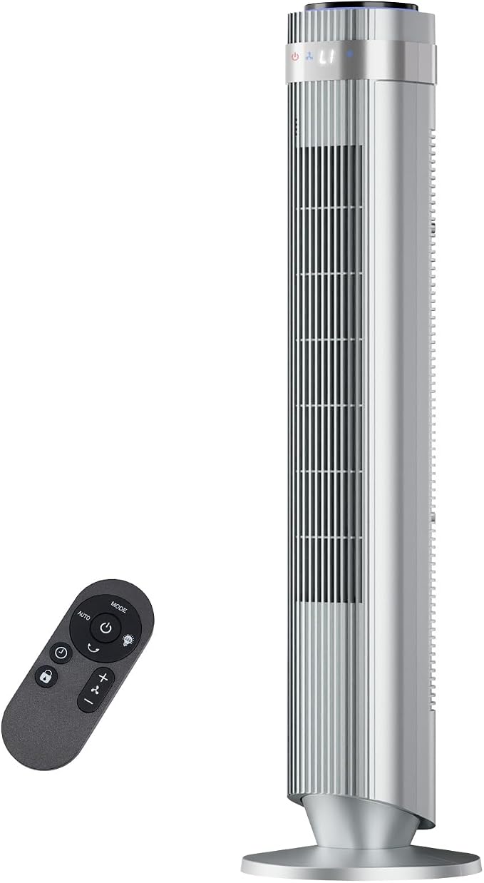Tower Fan for Bedroom, Oscillating Standing Bladeless Fan with Remote, 5 Speeds & 4 Modes, 28dB Quiet for Sleep, 22.3ft/s