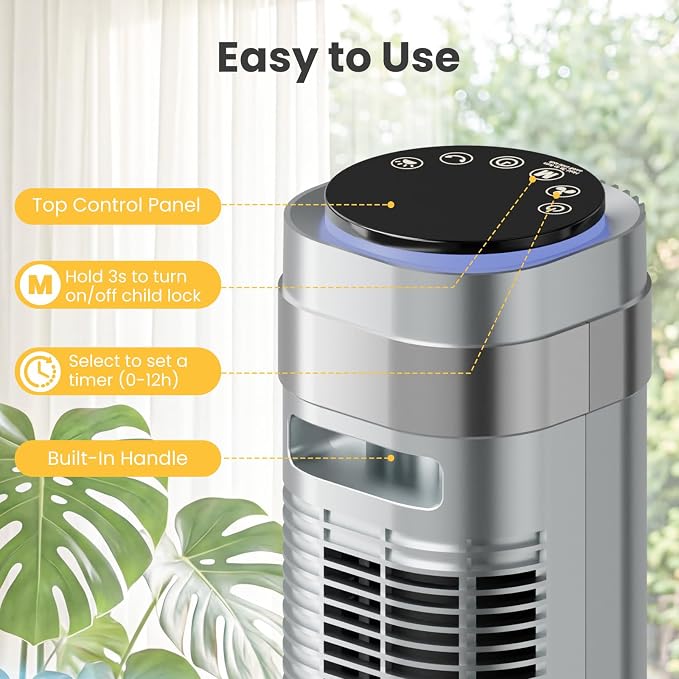 Tower Fan for Bedroom, Oscillating Standing Bladeless Fan with Remote, 5 Speeds & 4 Modes, 28dB Quiet for Sleep, 22.3ft/s