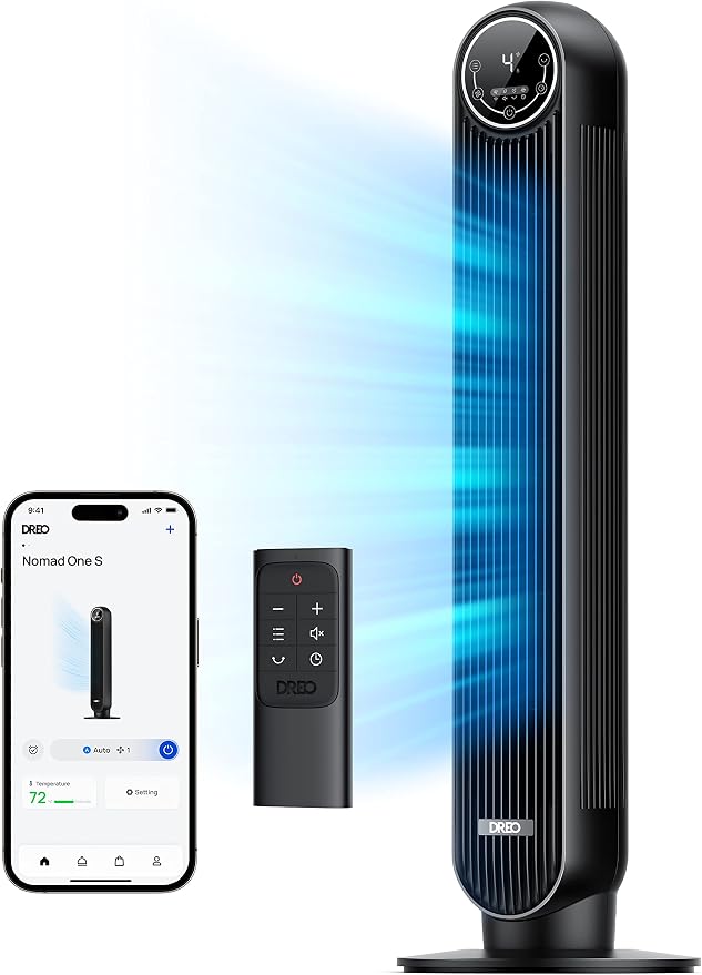 Tower Fan for Bedroom, Smart Oscillating Quiet Floor Fans, Standing Bladeless Fan with Remote and WiFi Voice Control, 4