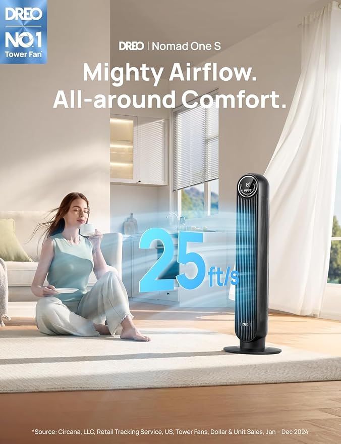 Tower Fan for Bedroom, Smart Oscillating Quiet Floor Fans, Standing Bladeless Fan with Remote and WiFi Voice Control, 4