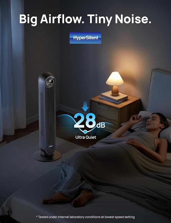Tower Fan for Bedroom, Smart Oscillating Quiet Floor Fans, Standing Bladeless Fan with Remote and WiFi Voice Control, 4