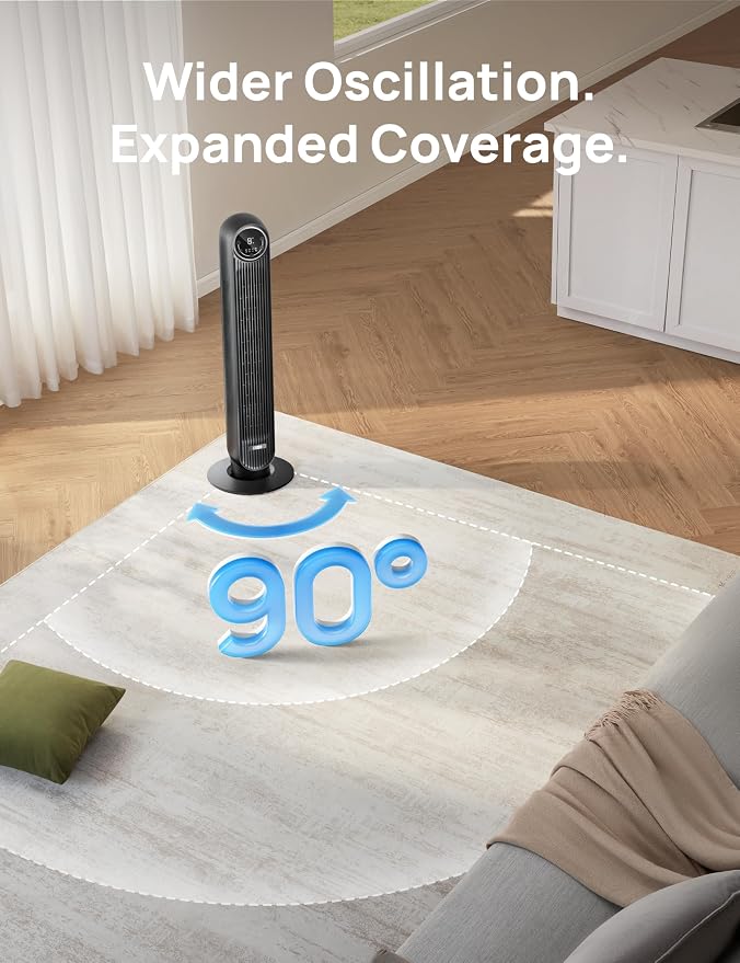 Tower Fan for Bedroom, Smart Oscillating Quiet Floor Fans, Standing Bladeless Fan with Remote and WiFi Voice Control, 4