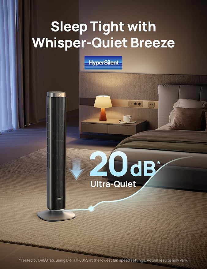 Tower Fan for Bedroom, Standing Oscillating Fan with 40ft Far Airflow, 20dB Quiet, 12 Speeds, 28ft/s Velocity, Smart Control