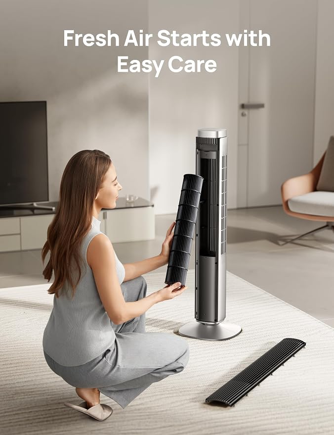 Tower Fan for Bedroom, Standing Oscillating Fan with 40ft Far Airflow, 20dB Quiet, 12 Speeds, 28ft/s Velocity, Smart Control