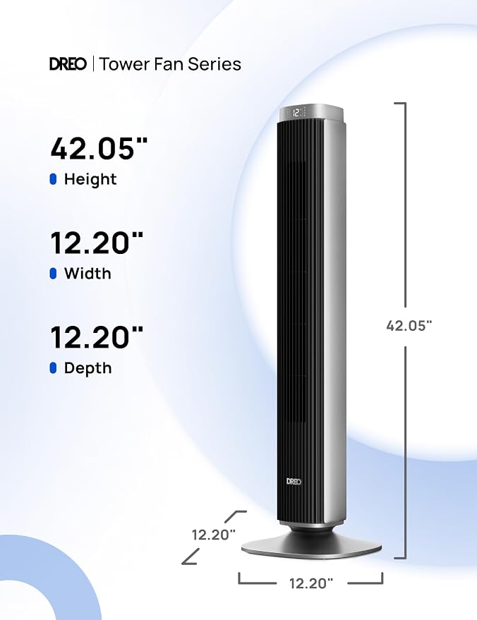 Tower Fan for Bedroom, Standing Oscillating Fan with 40ft Far Airflow, 20dB Quiet, 12 Speeds, 28ft/s Velocity, Smart Control