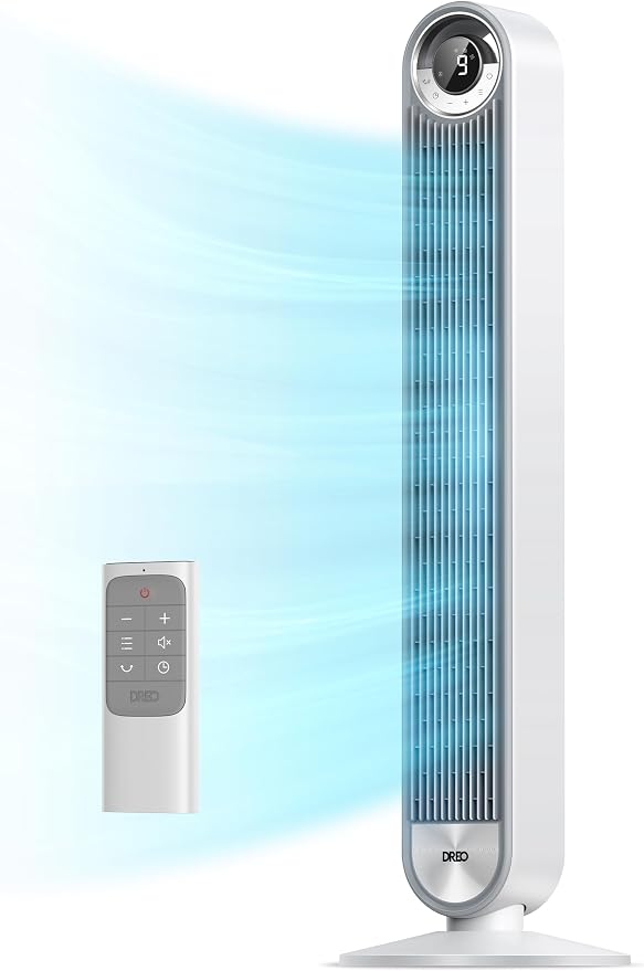 Tower Fan for Bedroom, Upgrated DC 9 Speeds Ultra-Quiet Floor Fan, 90° Oscillating Fans for Indoors with 28ft/s Velocity, 12H