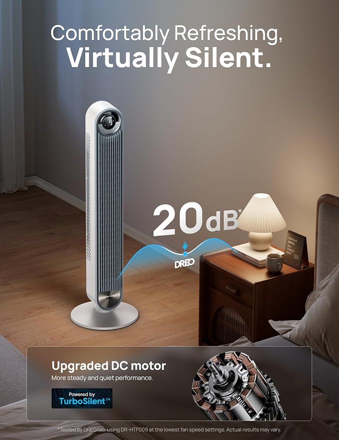 Tower Fan for Bedroom, Upgrated DC 9 Speeds Ultra-Quiet Floor Fan, 90° Oscillating Fans for Indoors with 28ft/s Velocity, 12H
