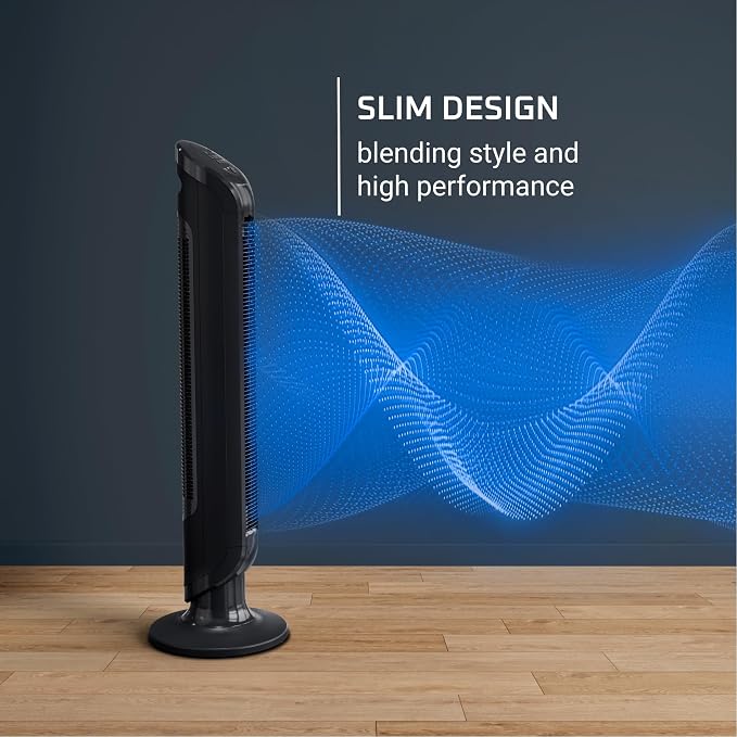 Tower Fan, Fresh 180° Oscillating Fan, Quiet Floor Fan for Bedroom, 3 Speeds, Powerful Cooling 40 Inch Standing Fan, Black