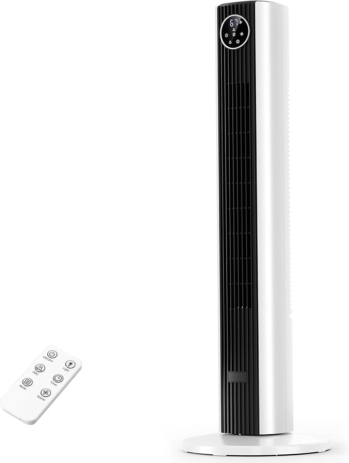Tower Fan Portable Floor Fans 85°Oscillating Fan Quiet Cooling 12H Timer Remote Control Standing Bladeless Electric 3 Wind