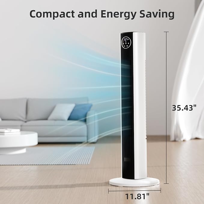 Tower Fan Portable Floor Fans 85°Oscillating Fan Quiet Cooling 12H Timer Remote Control Standing Bladeless Electric 3 Wind