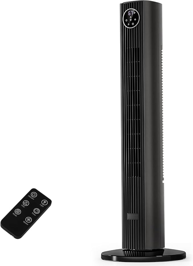 Tower Fan Portable Floor Fans 85°Oscillating Fan Quiet Cooling 12H Timer Remote Control Standing Bladeless Electric 3 Wind