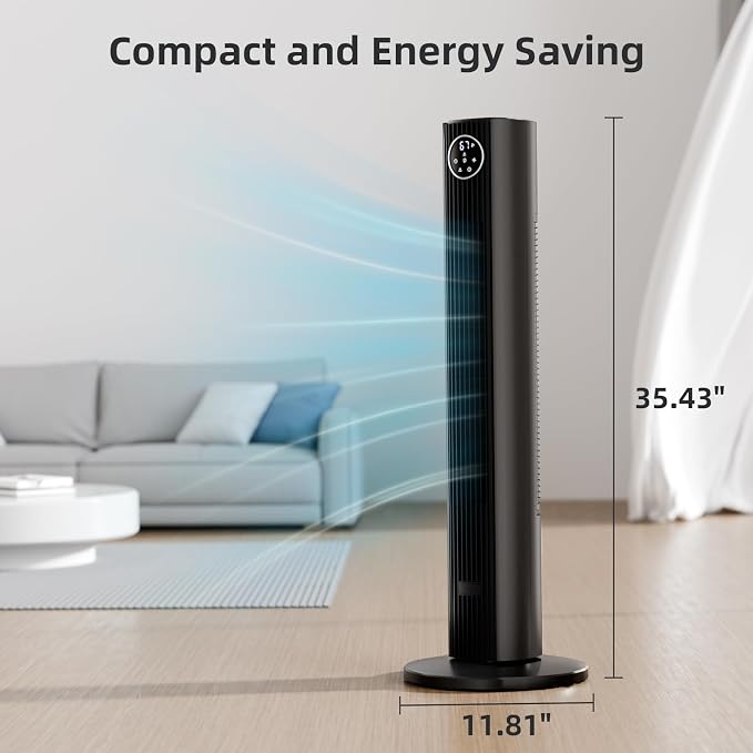 Tower Fan Portable Floor Fans 85°Oscillating Fan Quiet Cooling 12H Timer Remote Control Standing Bladeless Electric 3 Wind