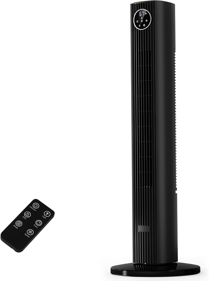 Tower Fan Portable Floor Fans 85°Oscillating Fan Quiet Cooling 12H Timer Remote Control Standing Bladeless Electric 3 Wind
