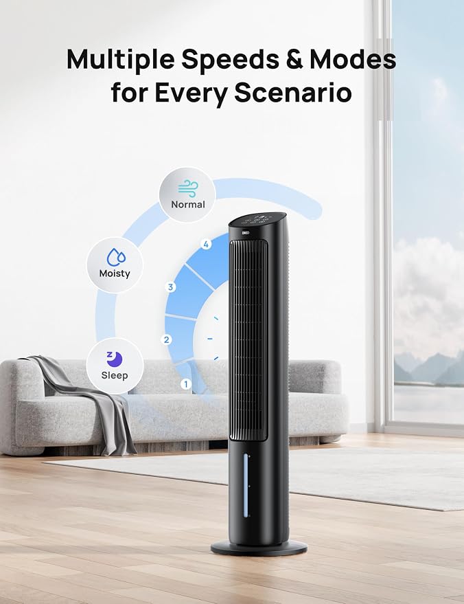 Tower Fans That Blow Cold Air, 40" Evaporative Air Cooler, Cooling Fan for Bedroom with 80° Oscillating, Remote Control