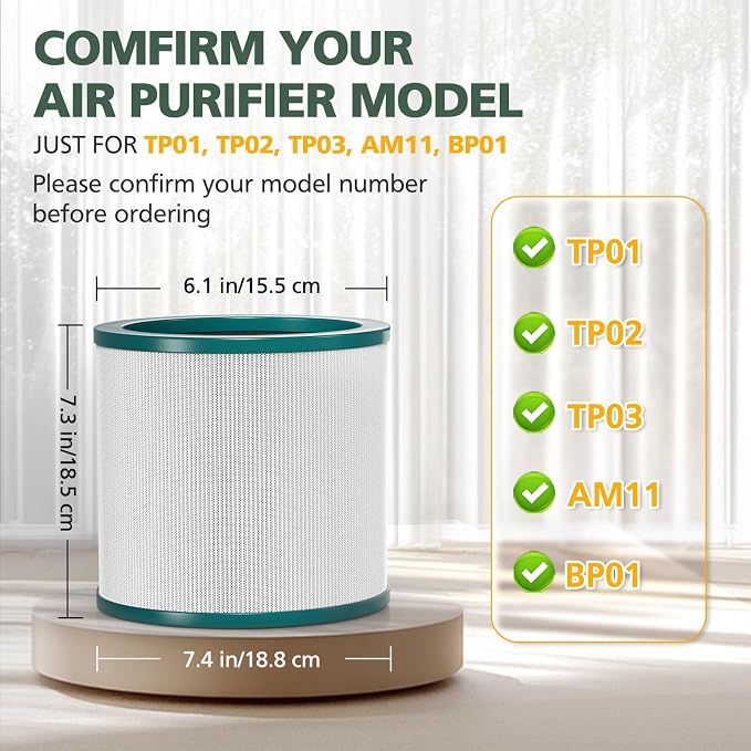 TP01 HEPA Replacement Filter Compatible with Tower Purifier Pure Cool Link TP01, TP02, TP03, AM11, BP01 Models