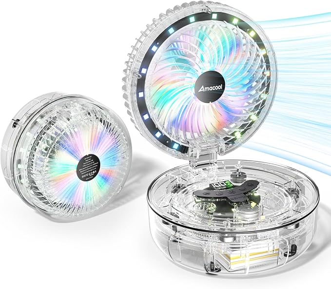 Transparent Folding Desk Fan, [Max 83Hrs Runtime] 20000mAh 8 Inch Rechargeable Portable Fan for Travel, 90° Oscillating 5