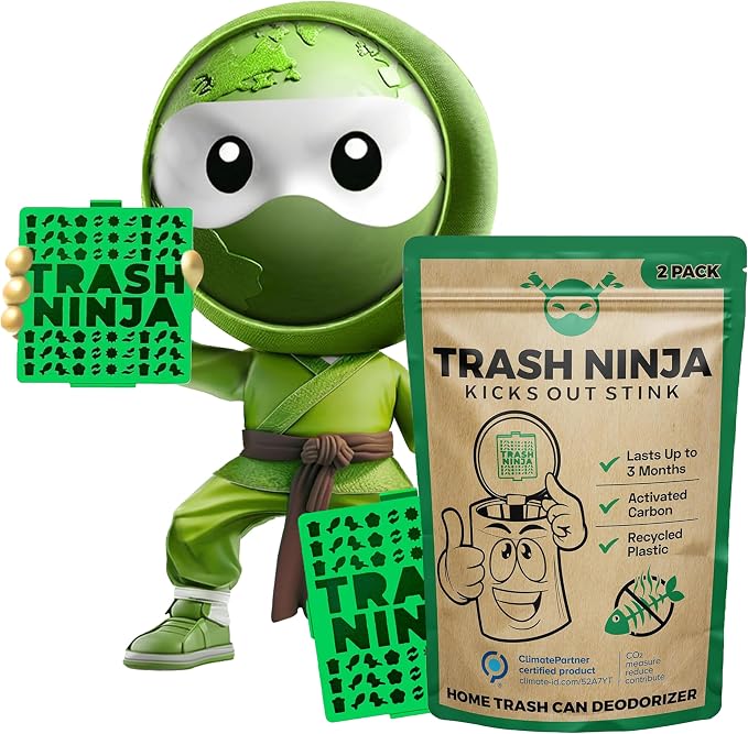 Trash Ninja Trash Can Deodorizer and Odor Eliminator (2 Pack) for Indoor Trash Cans Up to 10 Gallons, Made with Natural
