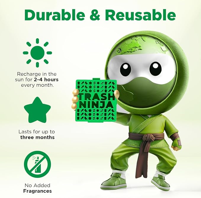 Trash Ninja Trash Can Deodorizer and Odor Eliminator (2 Pack) for Indoor Trash Cans Up to 10 Gallons, Made with Natural