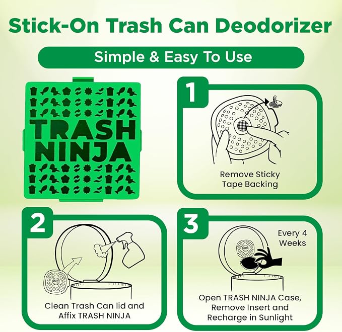 Trash Ninja Trash Can Deodorizer and Odor Eliminator (2 Pack) for Indoor Trash Cans Up to 10 Gallons, Made with Natural