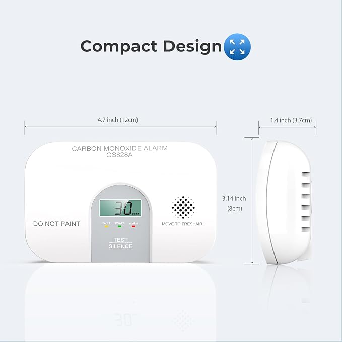Travel Carbon Monoxide Detector, 10 Year Product Life Carbon Monoxide Detectors with LCD Digital Display and, alternate view