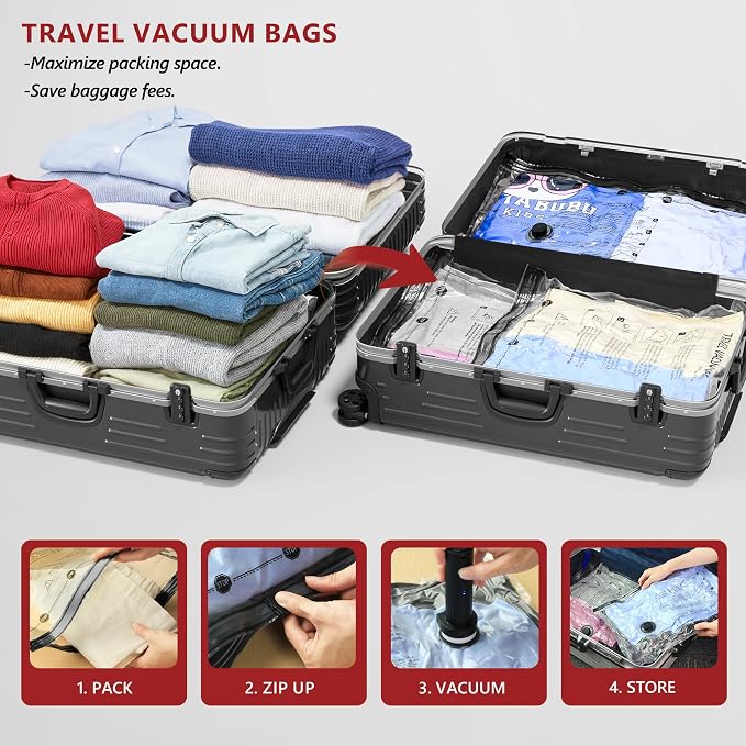 Travel Vacuum Bags for Clothing with Rechargeable Electric Pump, Compression Packing Cubes Organizer Storage for Luggage