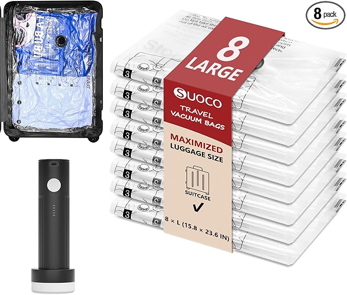 Travel Vacuum Bags for Clothing with Rechargeable Electric Pump, Compression Packing Cubes Organizer Storage for Luggage