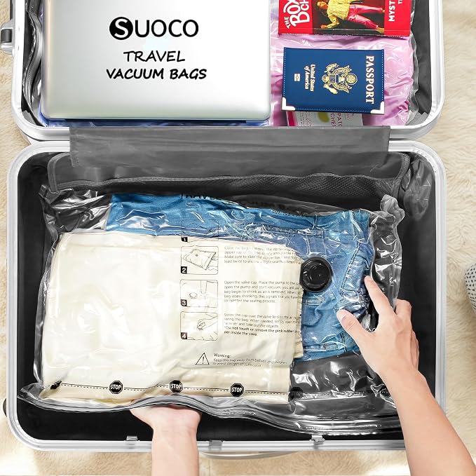 Travel Vacuum Bags for Clothing with Rechargeable Electric Pump, Compression Packing Cubes Organizer Storage for Luggage