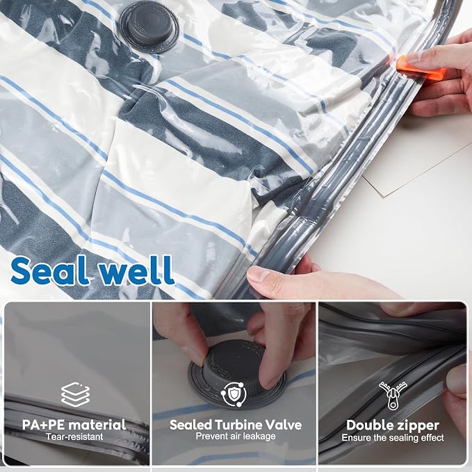 Travel Vacuum Bags with -60000Pa LED Electric Pump, 15 Pack Vacuum Seal Bags for Clothing Travel in 3 Combo sizes, Space