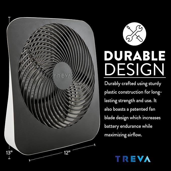 10-Inch Portable Desk Battery Fan, Powered by Battery and/or AC Adapter - Air Circulating with 2 Cooling Speeds, With
