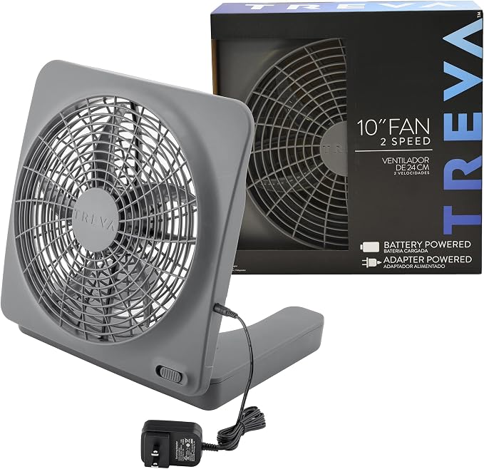 10-Inch Portable Desktop Air Circulation Battery Fan, 2 Speed, Compact Folding & Tilt Design, with AC Adapter