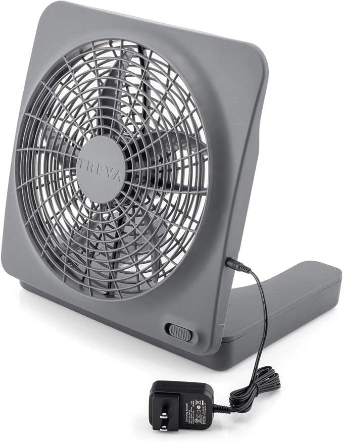 10-Inch Portable Desktop Air Circulation Battery Fan, 2 Speed, Compact Folding & Tilt Design, with AC Adapter