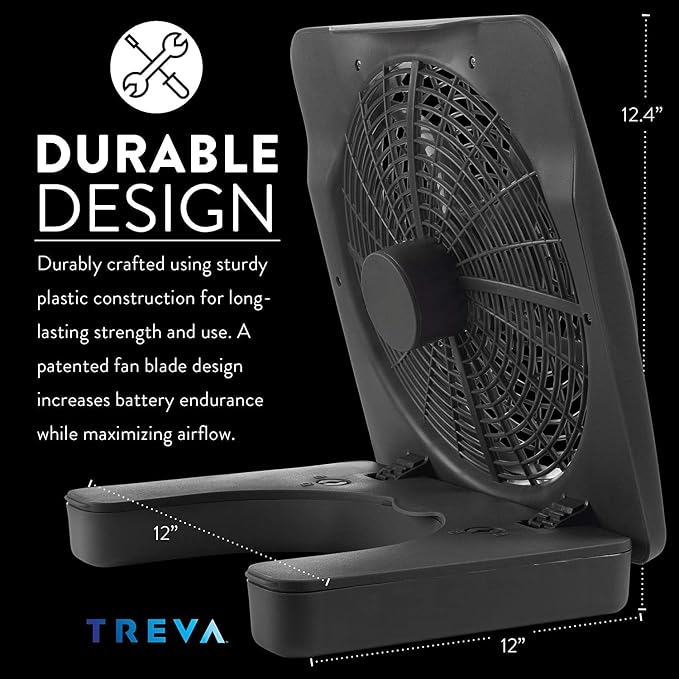 10-Inch Portable Desktop Air Circulation Battery Fan, 2 Speed, Compact Folding & Tilt Design, with AC Adapter