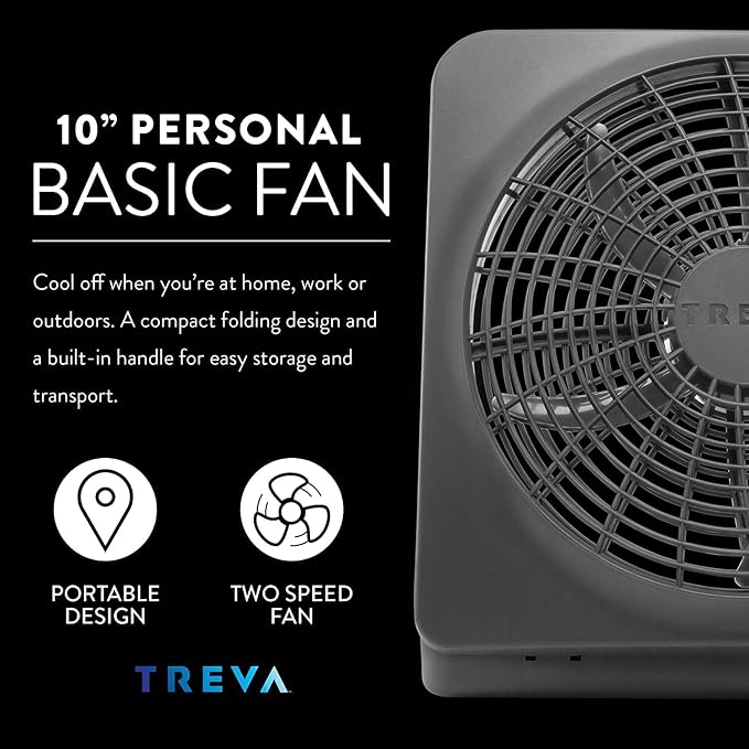 10-Inch Portable Desktop Air Circulation Battery Fan, 2 Speed, Compact Folding & Tilt Design, with AC Adapter