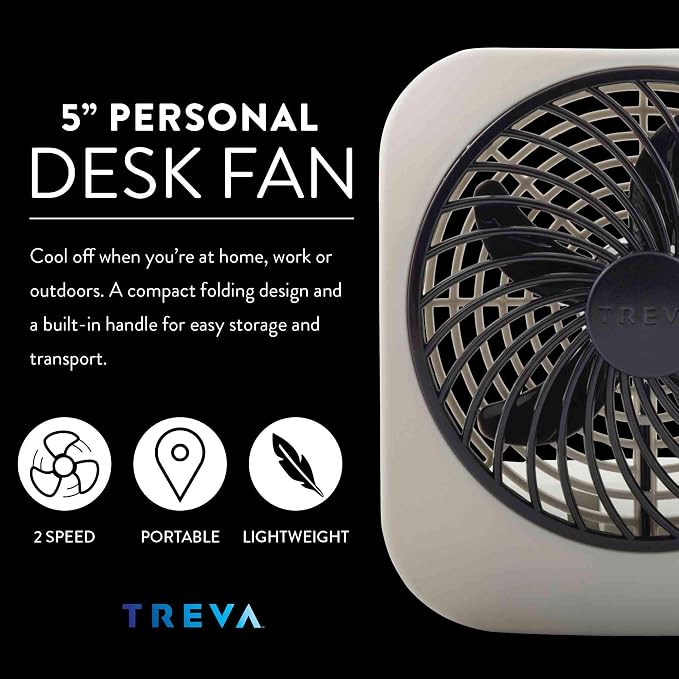 5 Inch Battery Powered Fan Portable Desk Fan 2 Cooling Speeds with Compact Folding & Tilt Design Cubicle Accessories