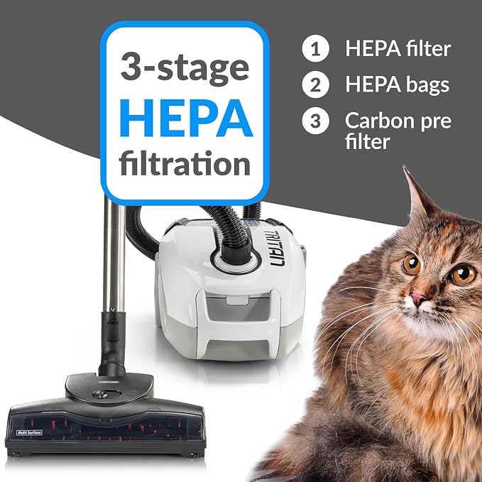 Tritan Bagged Canister Vacuum Cleaner with Sealed HEPA Filtration, 5-Speed Motor, Best Rated Canister for Pet Hair and Home