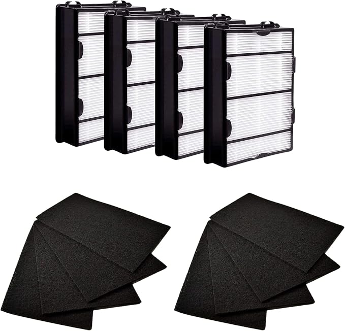True HEPA Filter (4) + Carbon Pre Filter Replacement (8) Compatible with Air Purifier HAPF600 HAPF600D HAPF600D-U2