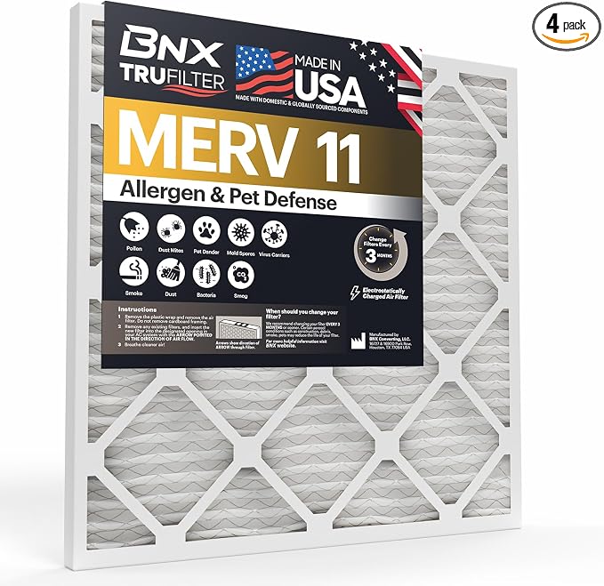 TruFilter 10x30x1 Air Filter MERV 11 (4-Pack) - MADE IN USA - Allergen Defense Electrostatic Pleated Air Conditioner HVAC AC