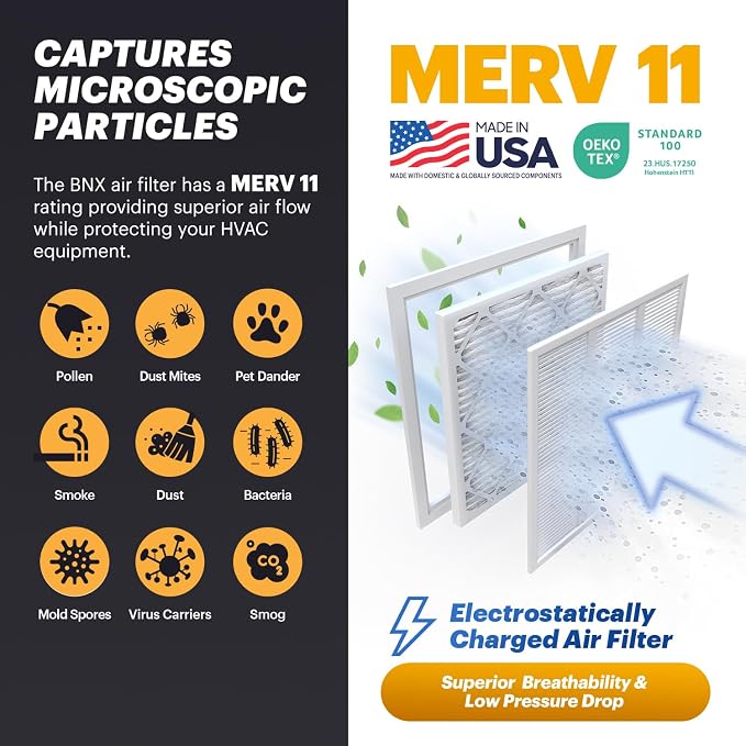 TruFilter 10x30x1 Air Filter MERV 11 (4-Pack) - MADE IN USA - Allergen Defense Electrostatic Pleated Air Conditioner HVAC AC