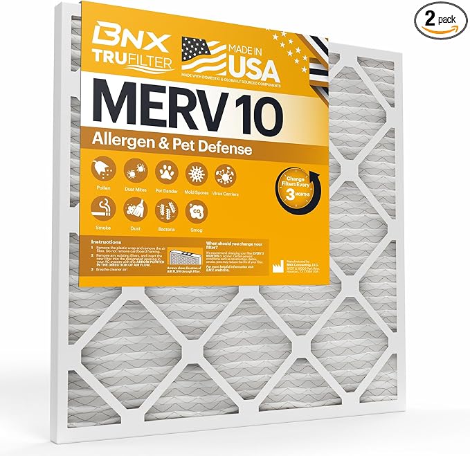 TruFilter 12x12x1 MERV 10 (2-Pack) AC Furnace Air Filter - MADE IN USA - Pleated Air Conditioner HVAC AC Furnace Filters