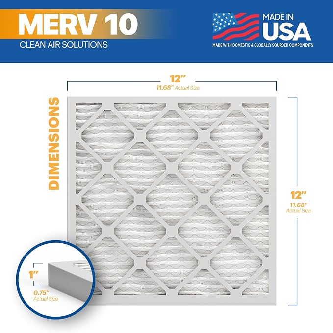 TruFilter 12x12x1 MERV 10 (2-Pack) AC Furnace Air Filter - MADE IN USA - Pleated Air Conditioner HVAC AC Furnace Filters