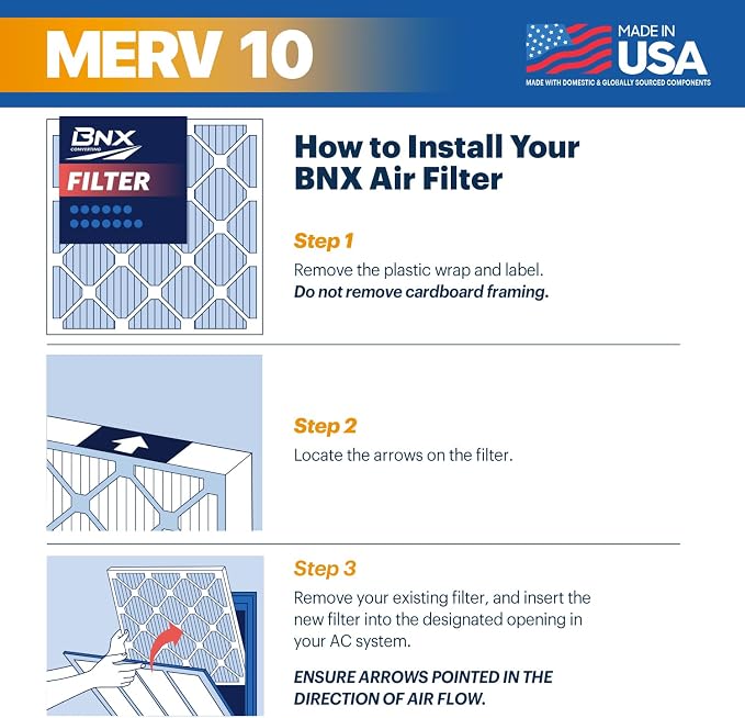 TruFilter 12x12x1 MERV 10 (2-Pack) AC Furnace Air Filter - MADE IN USA - Pleated Air Conditioner HVAC AC Furnace Filters