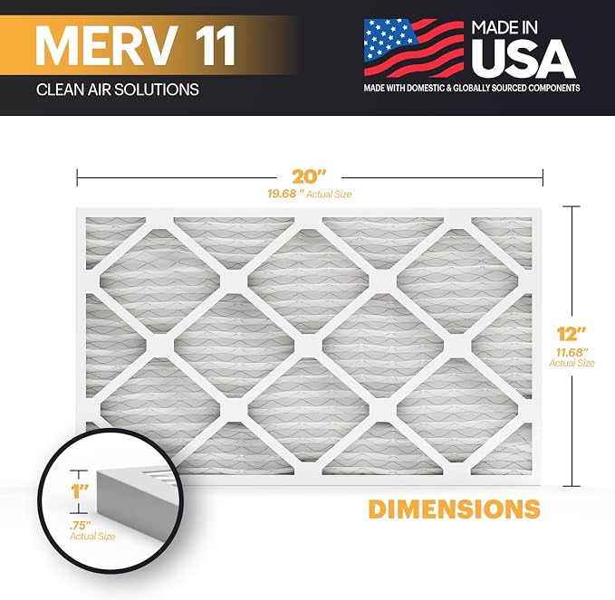 TruFilter 12x20x1 Air Filter MERV 11 (6-Pack) - MADE IN USA - Allergen Defense Electrostatic Pleated Air Conditioner HVAC AC