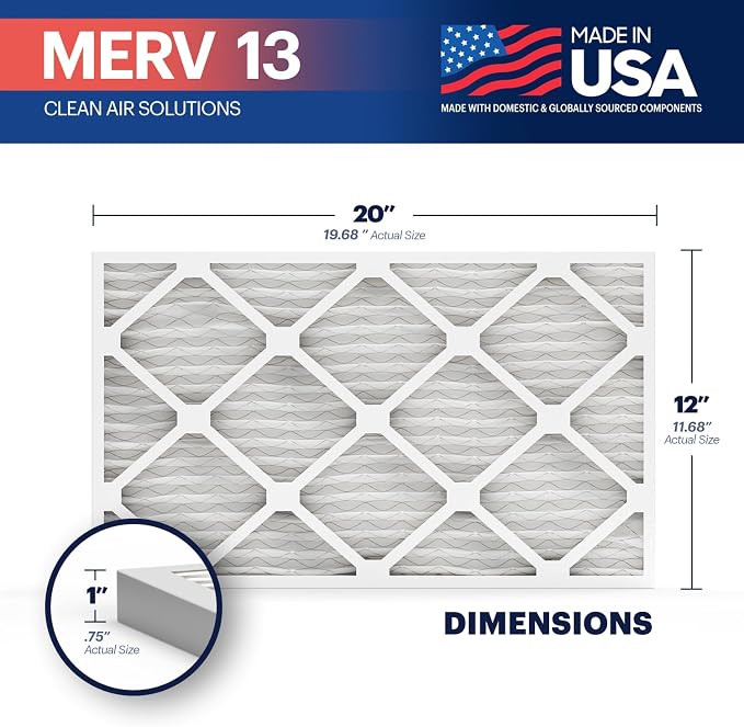 TruFilter 12x20x1 Air Filter MERV 13 4-Pack) - MADE IN USA - Electrostatic Pleated Air Conditioner HVAC AC Furnace Filters