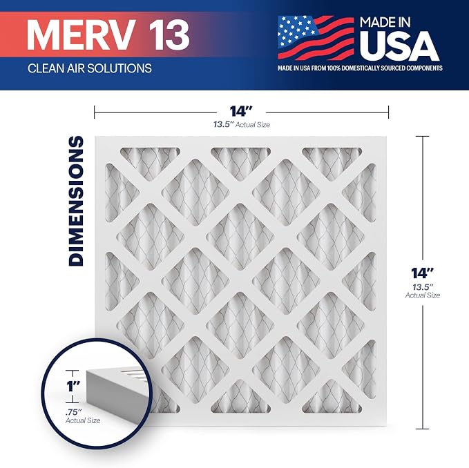 TruFilter 14x14x1 Air Filter MERV 13 (6-Pack) - MADE IN USA - Electrostatic Pleated Air Conditioner HVAC AC Furnace Filters