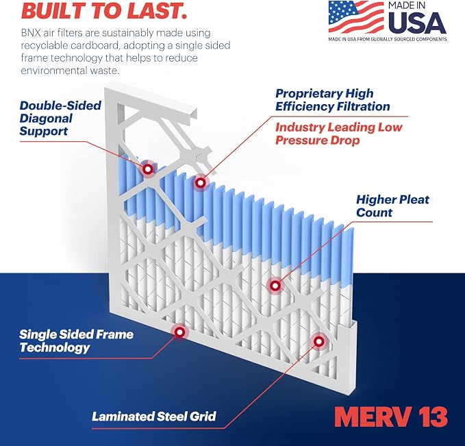 TruFilter 14x14x1 Air Filter MERV 13 (6-Pack) - MADE IN USA - Electrostatic Pleated Air Conditioner HVAC AC Furnace Filters