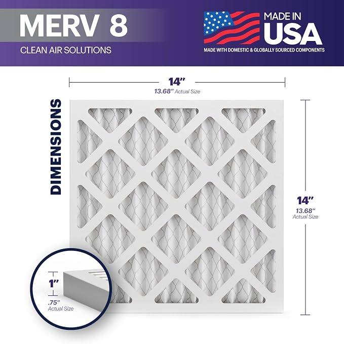 TruFilter 14x14x1 Air Filter MERV 8 (6-Pack) - MADE IN USA – Dust & Pet Defense Pleated Air Conditioner HVAC AC Furnace